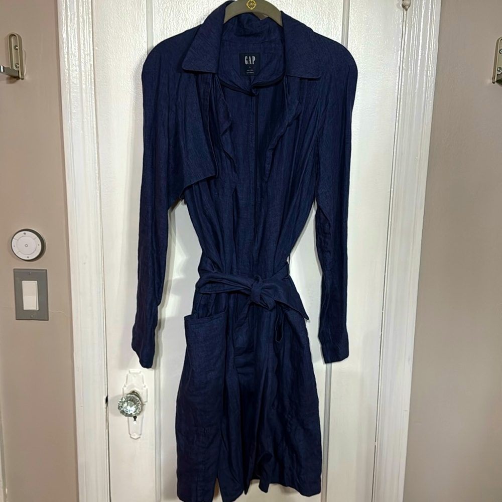 Gap Navy 100% Linen Jacket with Belt and Two Front Pockets SMALL